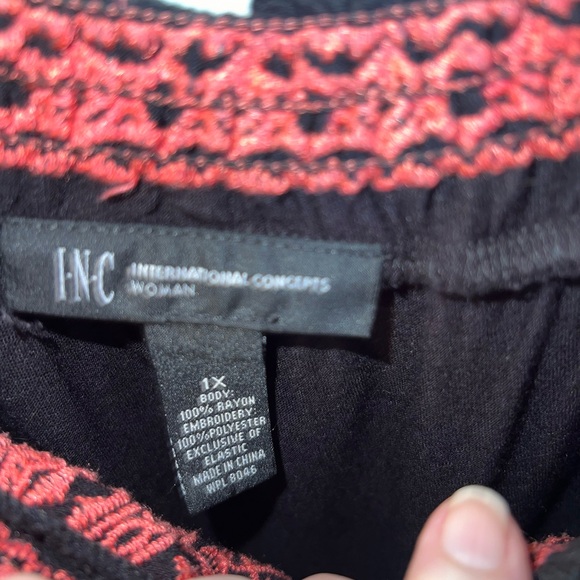 INC Black Embroidered Boho/Peasant Top Sz 1X - Picture 6 of 8